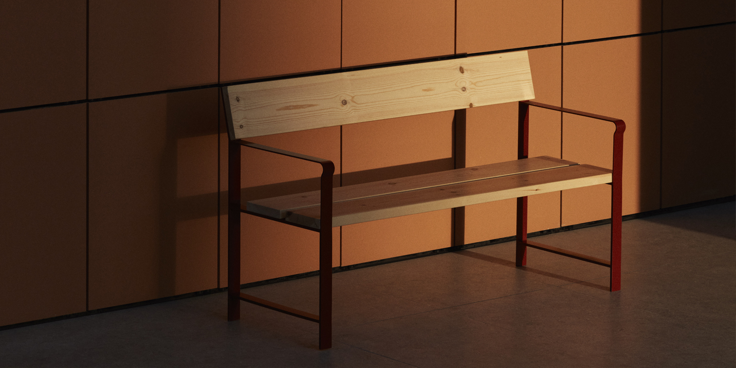 Sisa urban bench in wood and metal