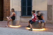 Illuminated Soc backless benches by SCOB Arquitectes at El Masnou, Barcelona