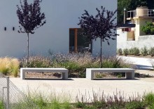 concrete and wood urban furniture for an alzheimer center